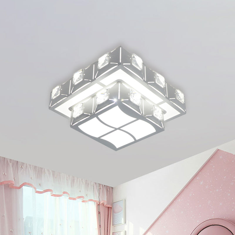 White 2-Tier Square Ceiling Lighting Modern Crystal Embedded Corridor LED Flush-Mount Light Fixture Clearhalo 'Ceiling Lights' 'Close To Ceiling Lights' 'Close to ceiling' 'Flush mount' Lighting' 818480