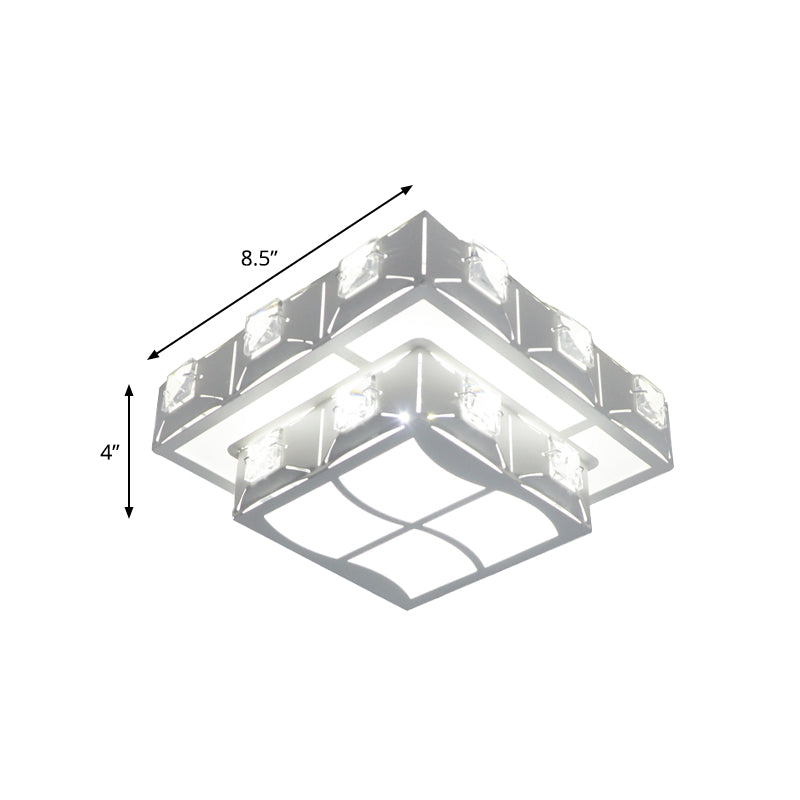 White 2-Tier Square Ceiling Lighting Modern Crystal Embedded Corridor LED Flush-Mount Light Fixture Clearhalo 'Ceiling Lights' 'Close To Ceiling Lights' 'Close to ceiling' 'Flush mount' Lighting' 818482