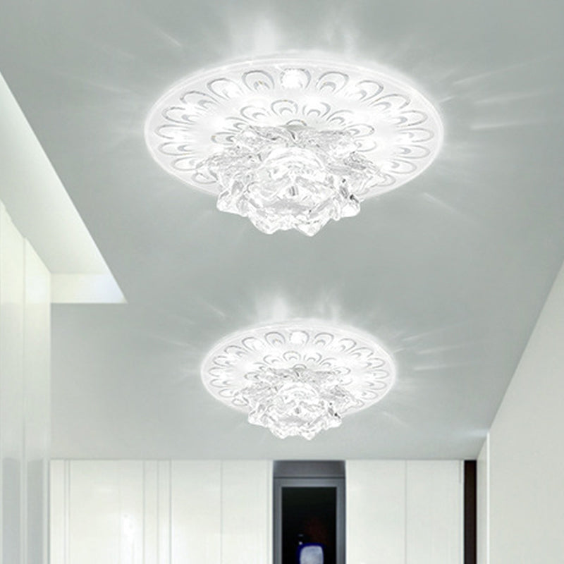 Crystal White Flushmount Flower Blooming Modern LED Flush Mounted Ceiling Light in Warm/White Light White Clearhalo 'Ceiling Lights' 'Close To Ceiling Lights' 'Close to ceiling' 'Flush mount' Lighting' 818483