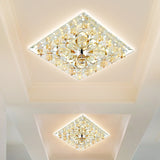 Amber Flower Crystal Square Flush Light Contemporary Hallway LED Close to Ceiling Lighting in Warm/White Light Clearhalo 'Ceiling Lights' 'Close To Ceiling Lights' 'Close to ceiling' 'Flush mount' Lighting' 818488