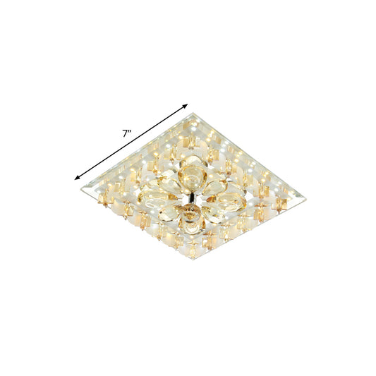 Amber Flower Crystal Square Flush Light Contemporary Hallway LED Close to Ceiling Lighting in Warm/White Light Clearhalo 'Ceiling Lights' 'Close To Ceiling Lights' 'Close to ceiling' 'Flush mount' Lighting' 818490