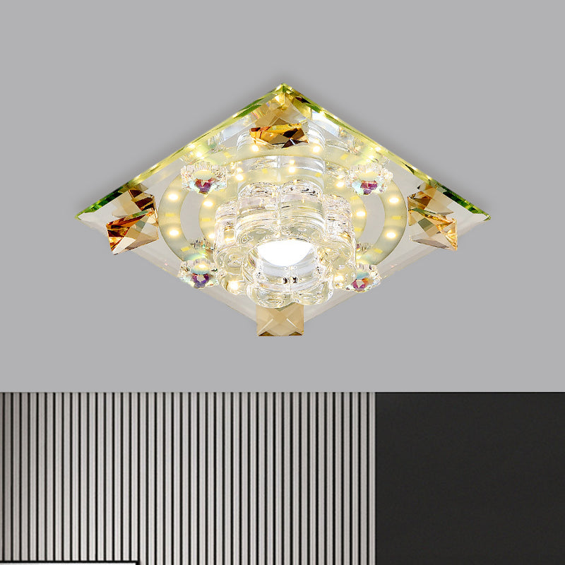 Crystal LED Flush-Mount Light Fixture Modern Style Purple Butterfly/Amber Gem Corridor Ceiling Lamp Amber Clearhalo 'Ceiling Lights' 'Close To Ceiling Lights' 'Close to ceiling' 'Flush mount' Lighting' 818500