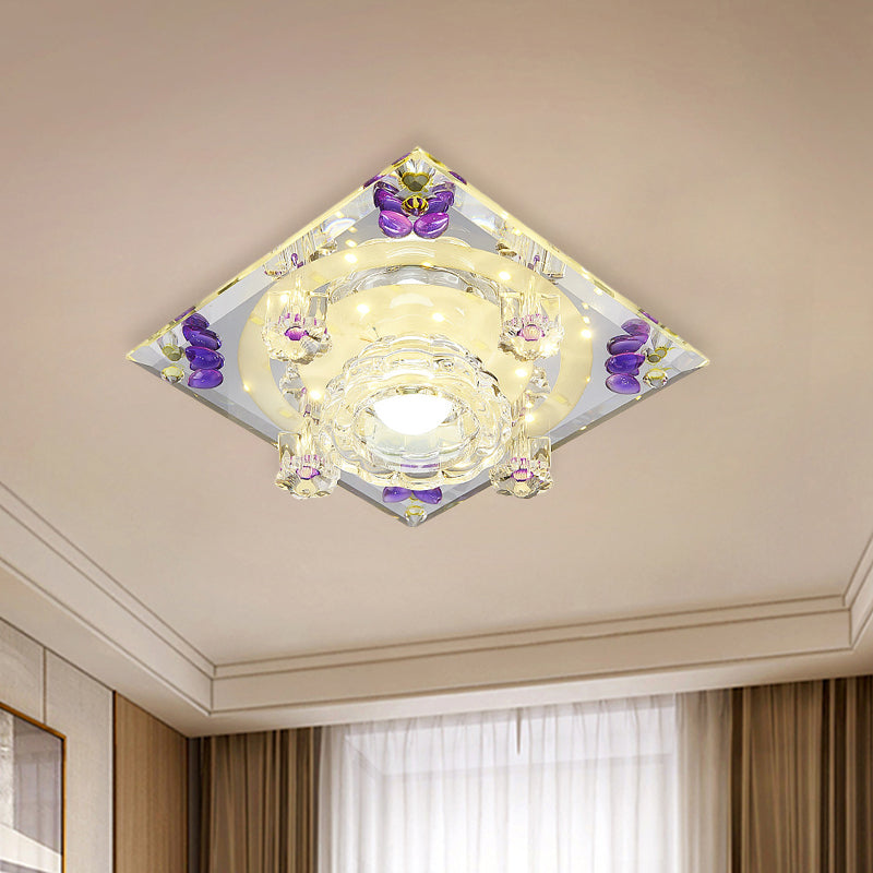 Crystal LED Flush-Mount Light Fixture Modern Style Purple Butterfly/Amber Gem Corridor Ceiling Lamp Purple Clearhalo 'Ceiling Lights' 'Close To Ceiling Lights' 'Close to ceiling' 'Flush mount' Lighting' 818504