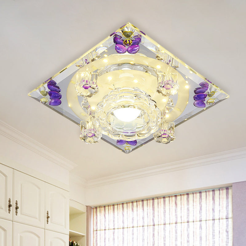 Crystal LED Flush-Mount Light Fixture Modern Style Purple Butterfly/Amber Gem Corridor Ceiling Lamp Clearhalo 'Ceiling Lights' 'Close To Ceiling Lights' 'Close to ceiling' 'Flush mount' Lighting' 818505