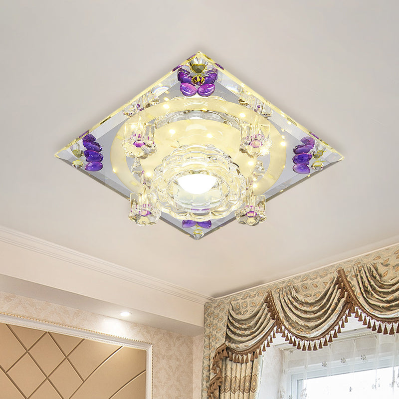 Crystal LED Flush-Mount Light Fixture Modern Style Purple Butterfly/Amber Gem Corridor Ceiling Lamp Clearhalo 'Ceiling Lights' 'Close To Ceiling Lights' 'Close to ceiling' 'Flush mount' Lighting' 818506