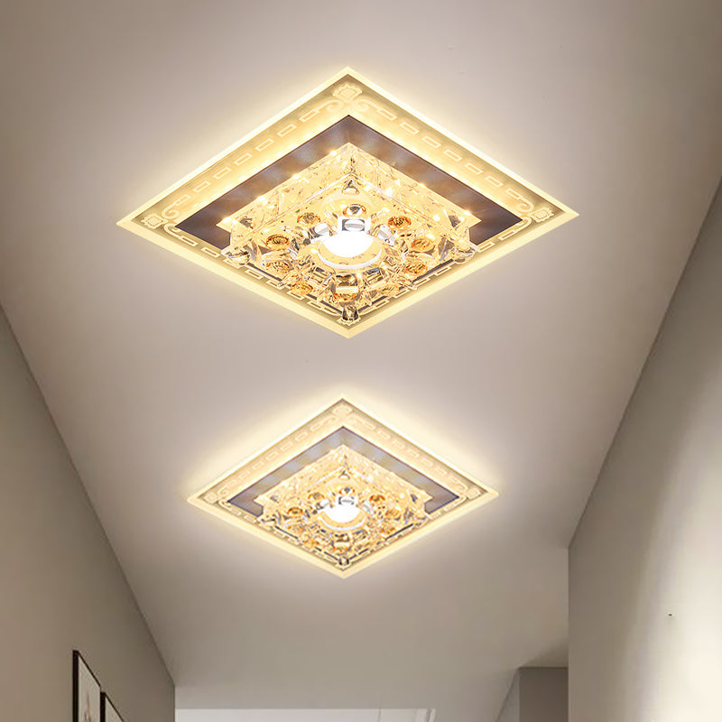 Square/Polygon Foyer Flush Mount Minimalist Crystal Clear LED Ceiling Light with Pattern Edge Clear Square Plate Clearhalo 'Ceiling Lights' 'Close To Ceiling Lights' 'Close to ceiling' 'Flush mount' Lighting' 818518