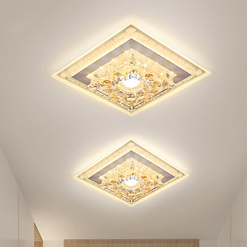 Square/Polygon Foyer Flush Mount Minimalist Crystal Clear LED Ceiling Light with Pattern Edge Clearhalo 'Ceiling Lights' 'Close To Ceiling Lights' 'Close to ceiling' 'Flush mount' Lighting' 818519