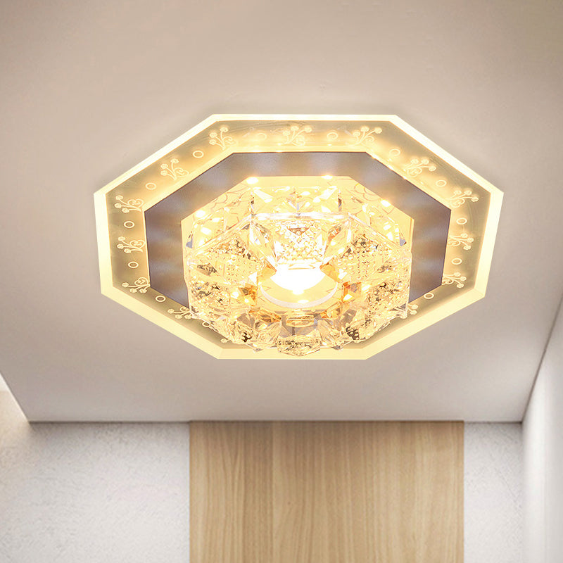 Square/Polygon Foyer Flush Mount Minimalist Crystal Clear LED Ceiling Light with Pattern Edge Clear Polygon Clearhalo 'Ceiling Lights' 'Close To Ceiling Lights' 'Close to ceiling' 'Flush mount' Lighting' 818522