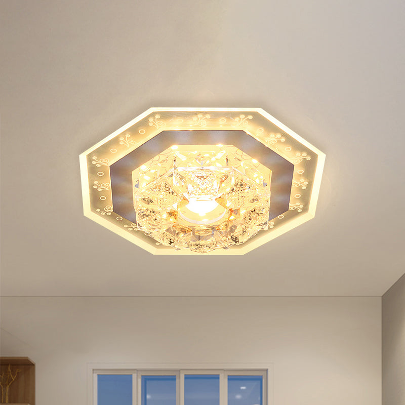 Square/Polygon Foyer Flush Mount Minimalist Crystal Clear LED Ceiling Light with Pattern Edge Clearhalo 'Ceiling Lights' 'Close To Ceiling Lights' 'Close to ceiling' 'Flush mount' Lighting' 818523