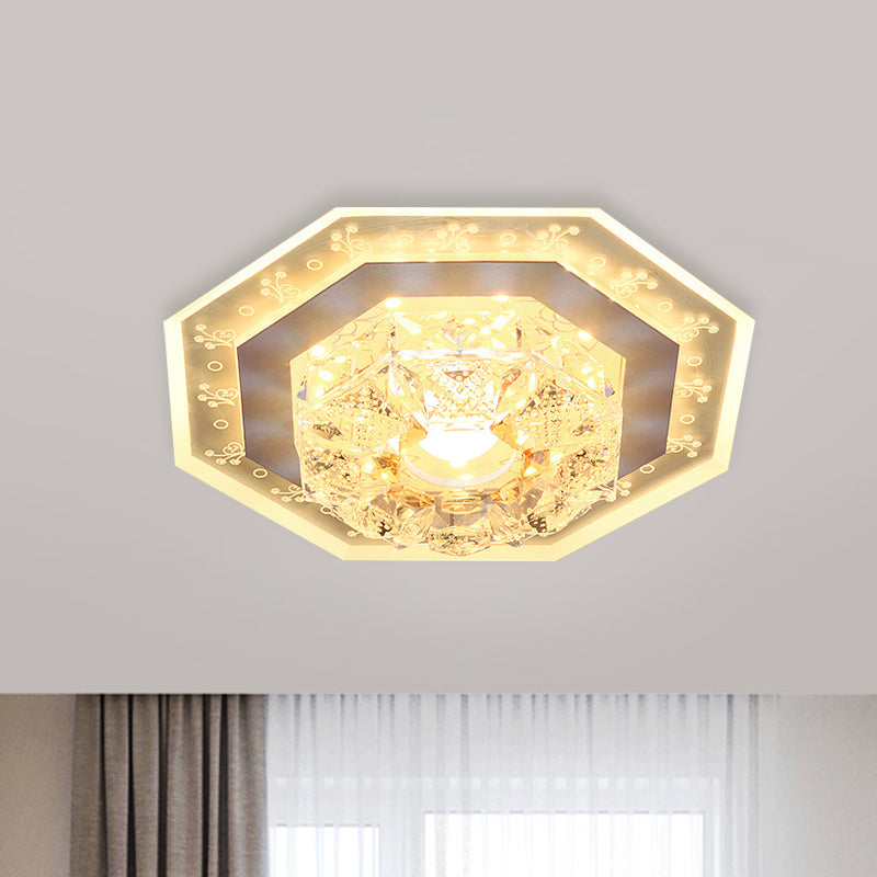 Square/Polygon Foyer Flush Mount Minimalist Crystal Clear LED Ceiling Light with Pattern Edge Clearhalo 'Ceiling Lights' 'Close To Ceiling Lights' 'Close to ceiling' 'Flush mount' Lighting' 818524