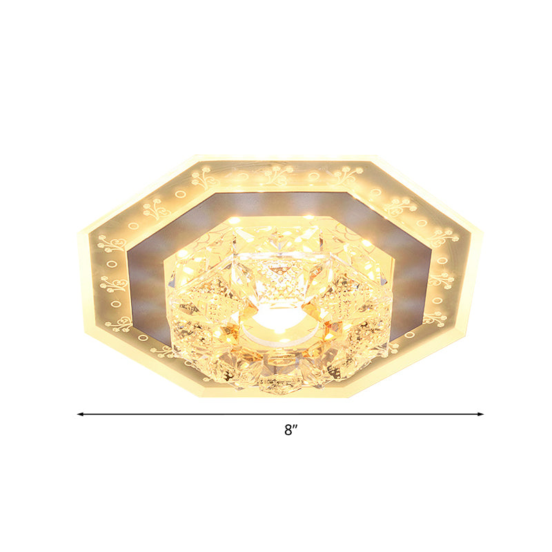 Square/Polygon Foyer Flush Mount Minimalist Crystal Clear LED Ceiling Light with Pattern Edge Clearhalo 'Ceiling Lights' 'Close To Ceiling Lights' 'Close to ceiling' 'Flush mount' Lighting' 818526