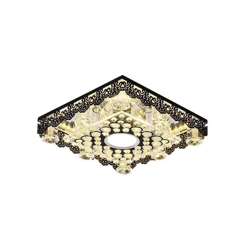 Crystal Black Flush Light Floral-Trim Square/Round Contemporary LED Close to Ceiling Lamp Clearhalo 'Ceiling Lights' 'Close To Ceiling Lights' 'Close to ceiling' 'Flush mount' Lighting' 818529