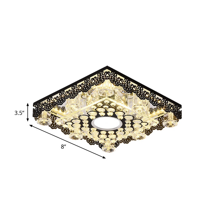 Crystal Black Flush Light Floral-Trim Square/Round Contemporary LED Close to Ceiling Lamp Clearhalo 'Ceiling Lights' 'Close To Ceiling Lights' 'Close to ceiling' 'Flush mount' Lighting' 818530