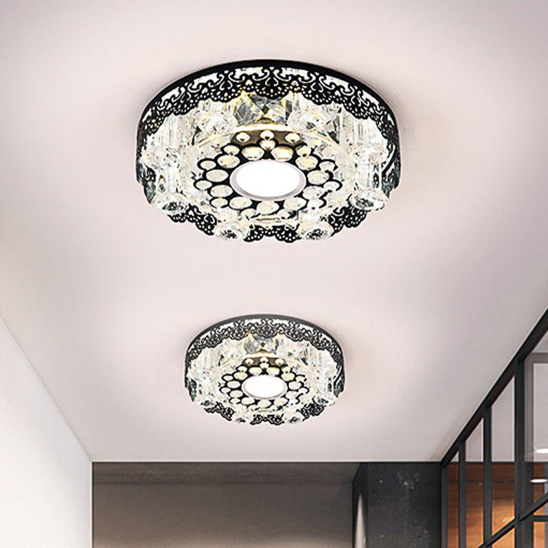 Crystal Black Flush Light Floral-Trim Square/Round Contemporary LED Close to Ceiling Lamp Clearhalo 'Ceiling Lights' 'Close To Ceiling Lights' 'Close to ceiling' 'Flush mount' Lighting' 818532