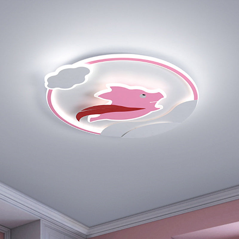 Super Pig Ultrathin Ceiling Flush Cartoon Acrylic Pink LED Flush Mount Lamp in Warm/White Light Pink Clearhalo 'Ceiling Lights' 'Close To Ceiling Lights' 'Close to ceiling' 'Flush mount' Lighting' 818562