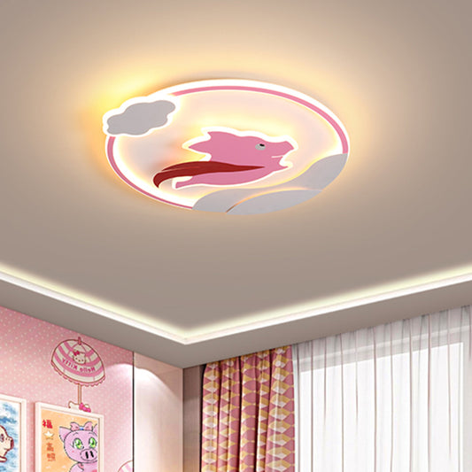 Super Pig Ultrathin Ceiling Flush Cartoon Acrylic Pink LED Flush Mount Lamp in Warm/White Light Clearhalo 'Ceiling Lights' 'Close To Ceiling Lights' 'Close to ceiling' 'Flush mount' Lighting' 818563