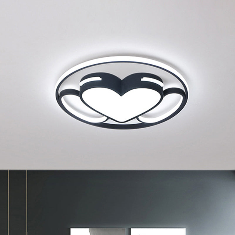 Heart Shaped Acrylic Ceiling Fixture Modern LED Black and White Flush Mount Lighting in Warm/White Light White Clearhalo 'Ceiling Lights' 'Close To Ceiling Lights' 'Close to ceiling' 'Flush mount' Lighting' 818570