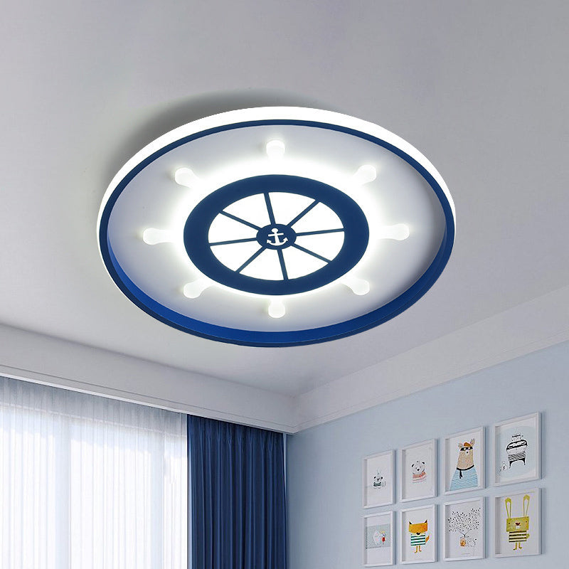 Rudder Ultrathin Kid Room LED Flush Light Aluminum Mediterranean Ceiling Mount Lamp in Blue, Warm/White Light Blue Clearhalo 'Ceiling Lights' 'Close To Ceiling Lights' 'Close to ceiling' 'Flush mount' Lighting' 818574