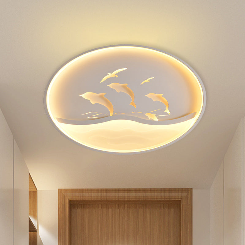 Dolphin Adventure Circle LED Flush Mount Nordic Acrylic Children Bedroom LED Ceiling Light in White/Warm Light White Clearhalo 'Ceiling Lights' 'Close To Ceiling Lights' 'Close to ceiling' 'Flush mount' Lighting' 818578