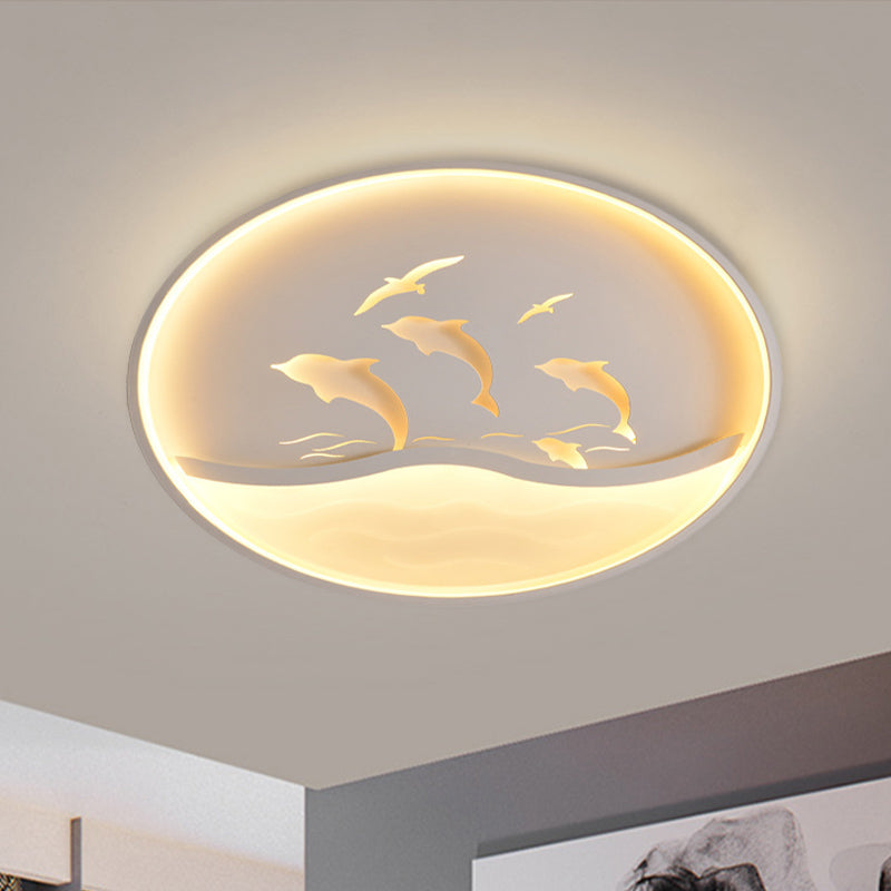 Dolphin Adventure Circle LED Flush Mount Nordic Acrylic Children Bedroom LED Ceiling Light in White/Warm Light Clearhalo 'Ceiling Lights' 'Close To Ceiling Lights' 'Close to ceiling' 'Flush mount' Lighting' 818579