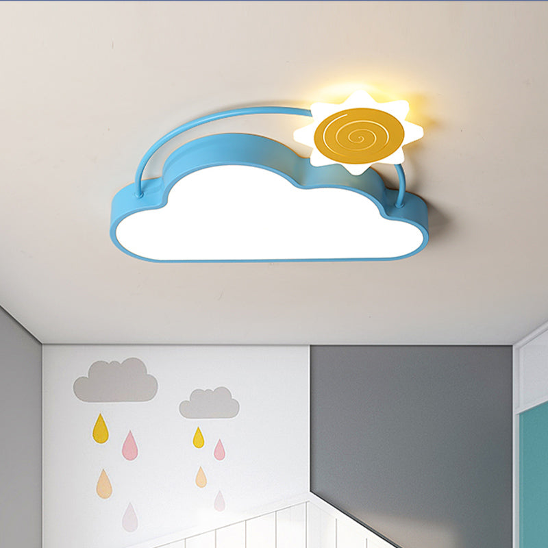 Iron Sun Above Cloud Flush Mount Cartoon Blue and Gold LED Close to Ceiling Light Blue Clearhalo 'Ceiling Lights' 'Close To Ceiling Lights' 'Close to ceiling' 'Flush mount' Lighting' 818601