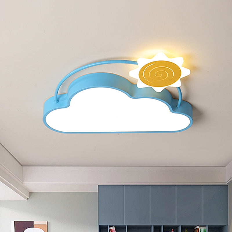 Iron Sun Above Cloud Flush Mount Cartoon Blue and Gold LED Close to Ceiling Light Clearhalo 'Ceiling Lights' 'Close To Ceiling Lights' 'Close to ceiling' 'Flush mount' Lighting' 818602