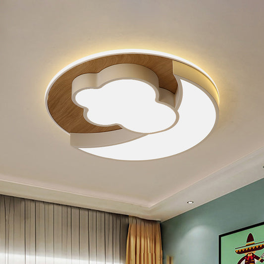 Cartoon Crescent and Cloud Flush Light Iron Child Bedroom LED Flush Mount Recessed Lighting in Blue/Wood Clearhalo 'Ceiling Lights' 'Close To Ceiling Lights' 'Close to ceiling' 'Flush mount' Lighting' 818606