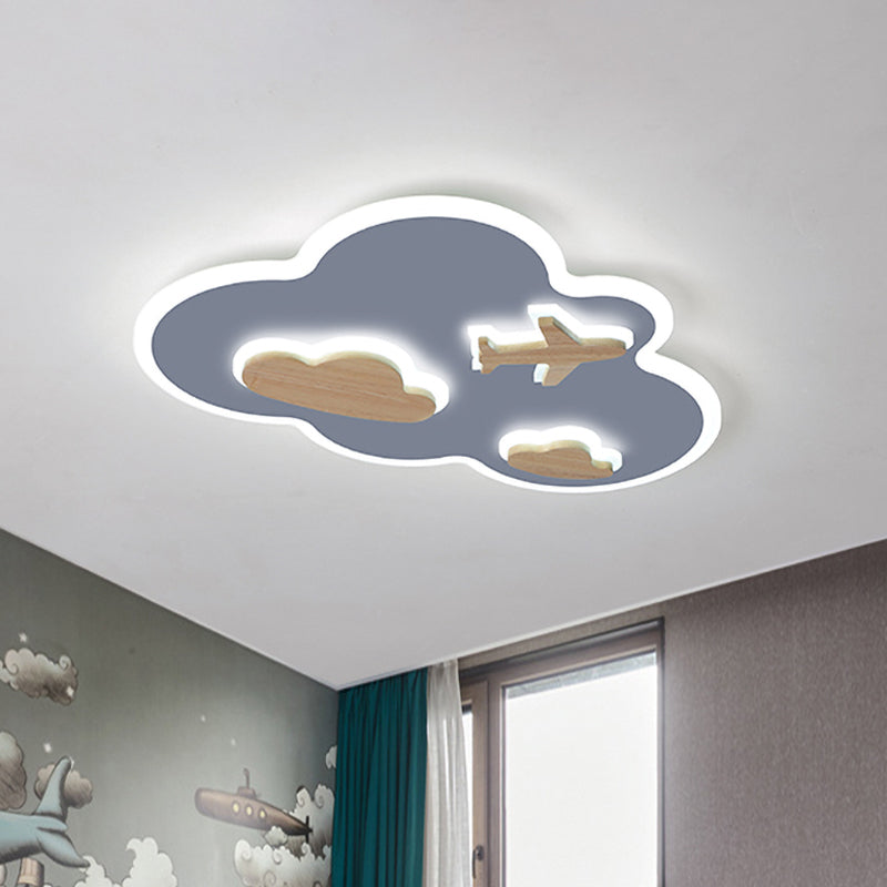 Flight In Clouds Ceiling Flush Mount Cartoon Acrylic Blue and Wood LED Flush Light Fixture Blue Clearhalo 'Ceiling Lights' 'Close To Ceiling Lights' 'Close to ceiling' 'Flush mount' Lighting' 818621