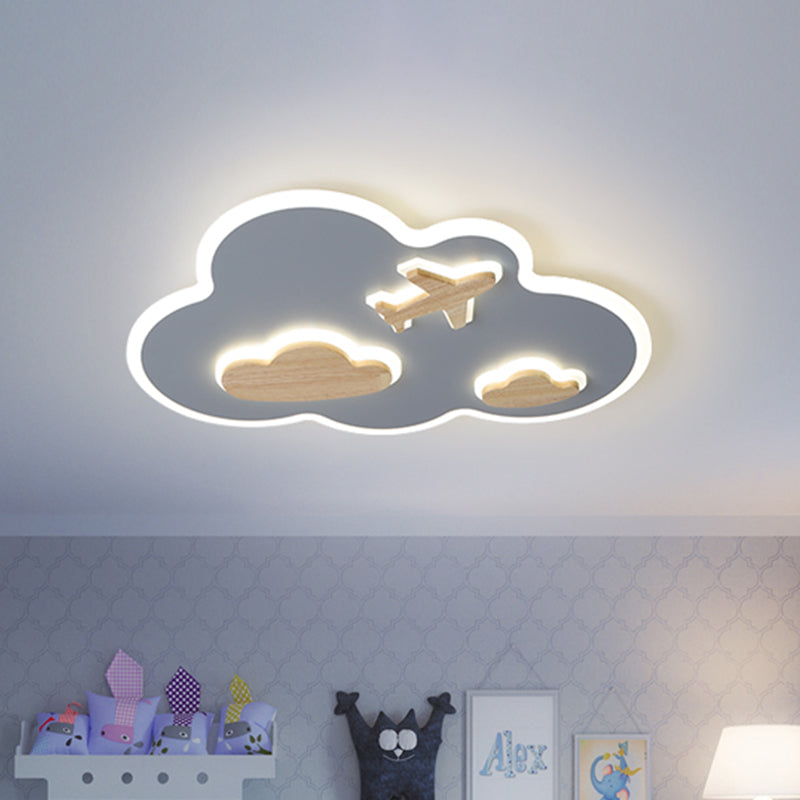 Flight In Clouds Ceiling Flush Mount Cartoon Acrylic Blue and Wood LED Flush Light Fixture Clearhalo 'Ceiling Lights' 'Close To Ceiling Lights' 'Close to ceiling' 'Flush mount' Lighting' 818622