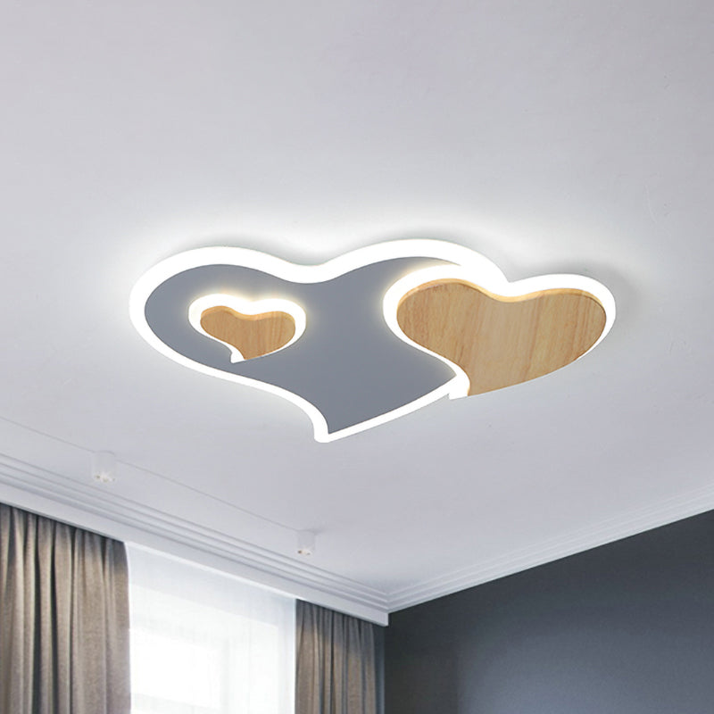 Nordic Triple Heart Shape Flushmount Acrylic Bedroom LED Close to Ceiling Light in Blue and Wood Blue Clearhalo 'Ceiling Lights' 'Close To Ceiling Lights' 'Close to ceiling' 'Flush mount' Lighting' 818625