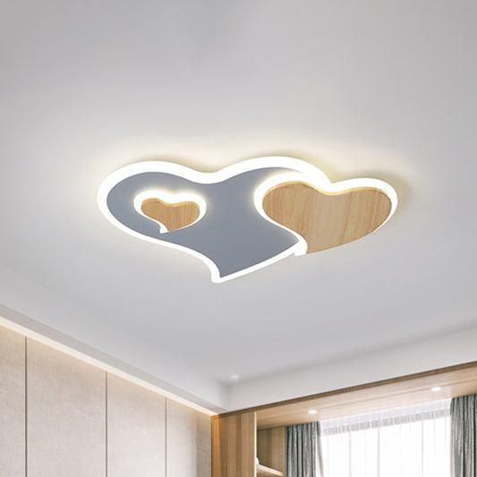 Nordic Triple Heart Shape Flushmount Acrylic Bedroom LED Close to Ceiling Light in Blue and Wood Clearhalo 'Ceiling Lights' 'Close To Ceiling Lights' 'Close to ceiling' 'Flush mount' Lighting' 818626