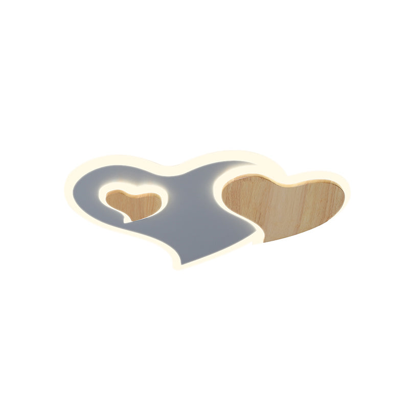 Nordic Triple Heart Shape Flushmount Acrylic Bedroom LED Close to Ceiling Light in Blue and Wood Clearhalo 'Ceiling Lights' 'Close To Ceiling Lights' 'Close to ceiling' 'Flush mount' Lighting' 818627