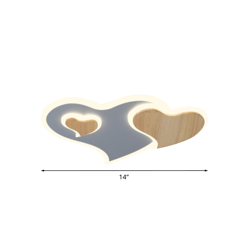 Nordic Triple Heart Shape Flushmount Acrylic Bedroom LED Close to Ceiling Light in Blue and Wood Clearhalo 'Ceiling Lights' 'Close To Ceiling Lights' 'Close to ceiling' 'Flush mount' Lighting' 818628