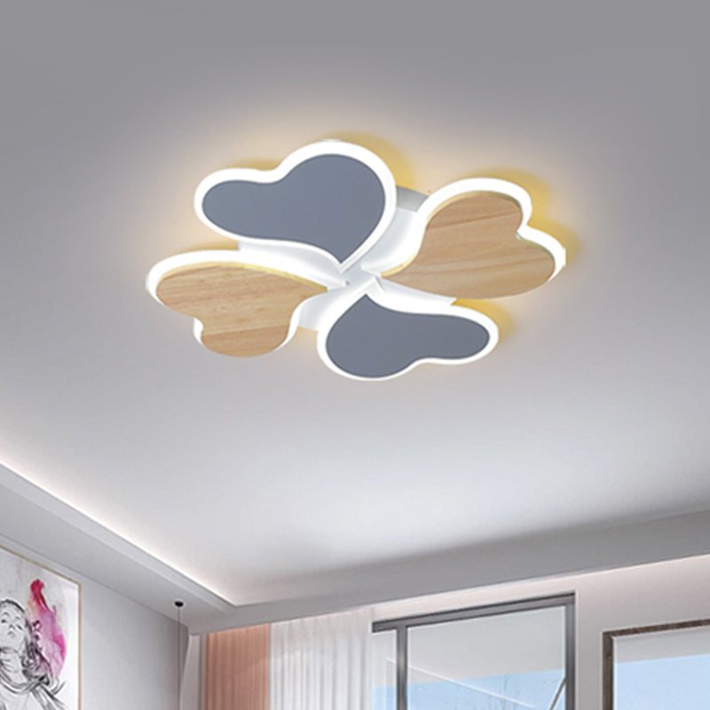 4-Leaf Clover Iron Ceiling Lighting Nordic Style Blue and Wood Flush Mount LED Light Blue Clearhalo 'Ceiling Lights' 'Close To Ceiling Lights' 'Close to ceiling' 'Flush mount' Lighting' 818629