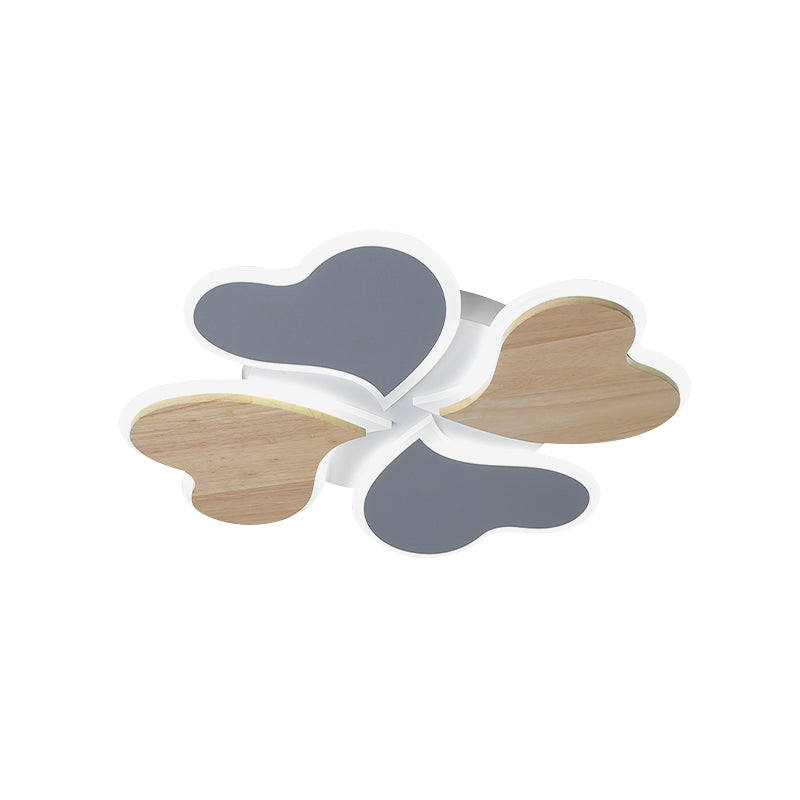 4-Leaf Clover Iron Ceiling Lighting Nordic Style Blue and Wood Flush Mount LED Light Clearhalo 'Ceiling Lights' 'Close To Ceiling Lights' 'Close to ceiling' 'Flush mount' Lighting' 818631