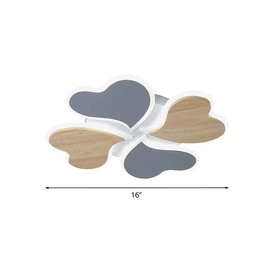 4-Leaf Clover Iron Ceiling Lighting Nordic Style Blue and Wood Flush Mount LED Light Clearhalo 'Ceiling Lights' 'Close To Ceiling Lights' 'Close to ceiling' 'Flush mount' Lighting' 818632