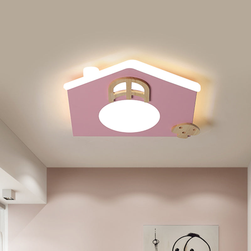 Acrylic House Thin Flush Mounted Light Cartoon Pink/Blue LED Ceiling Flushmount Lamp for Kids Room Pink Clearhalo 'Ceiling Lights' 'Close To Ceiling Lights' 'Close to ceiling' 'Flush mount' Lighting' 818633