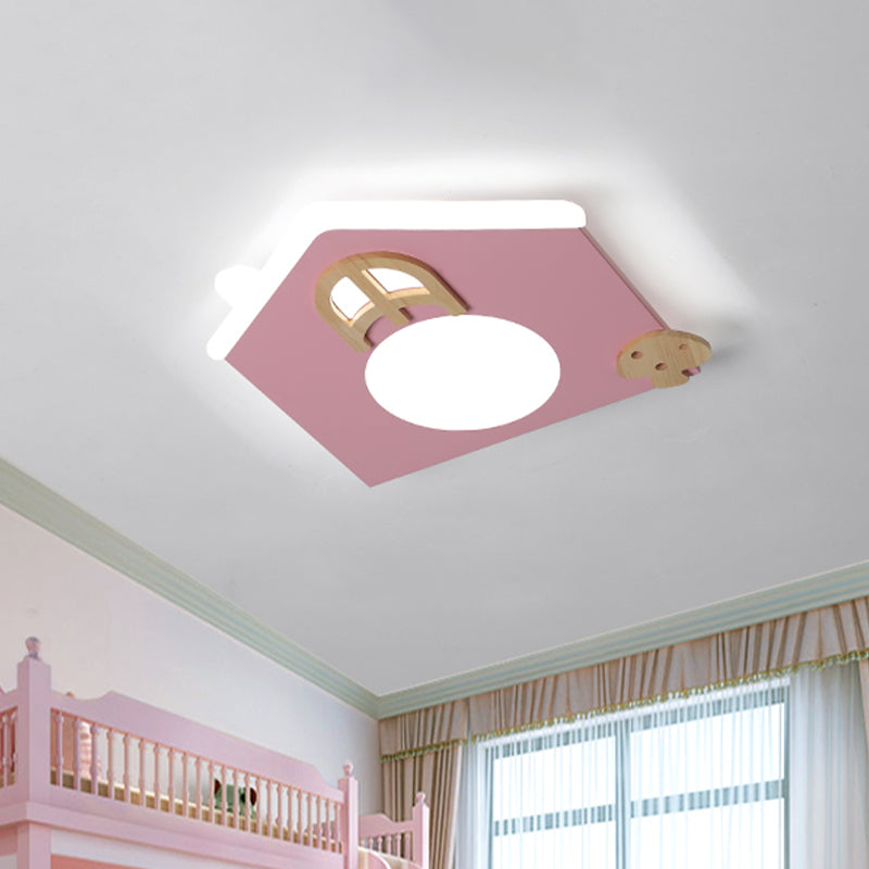 Acrylic House Thin Flush Mounted Light Cartoon Pink/Blue LED Ceiling Flushmount Lamp for Kids Room Clearhalo 'Ceiling Lights' 'Close To Ceiling Lights' 'Close to ceiling' 'Flush mount' Lighting' 818634