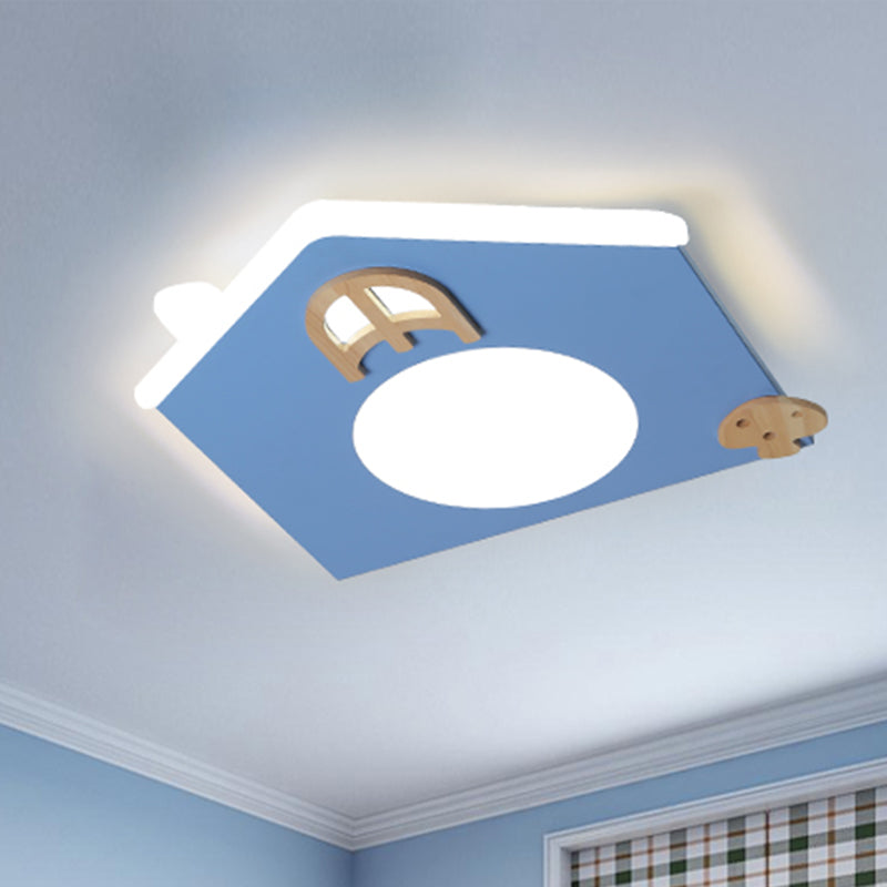 Acrylic House Thin Flush Mounted Light Cartoon Pink/Blue LED Ceiling Flushmount Lamp for Kids Room Blue Clearhalo 'Ceiling Lights' 'Close To Ceiling Lights' 'Close to ceiling' 'Flush mount' Lighting' 818637