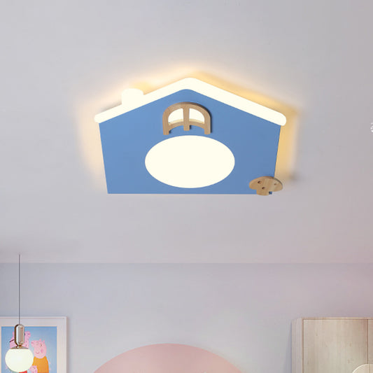 Acrylic House Thin Flush Mounted Light Cartoon Pink/Blue LED Ceiling Flushmount Lamp for Kids Room Clearhalo 'Ceiling Lights' 'Close To Ceiling Lights' 'Close to ceiling' 'Flush mount' Lighting' 818639