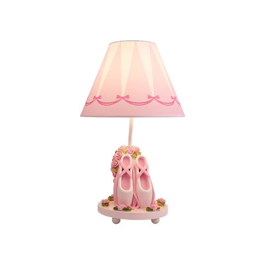 Ballet Shoes Girl's Bedside Night Lamp Resin 1 Head Kids Style Table Light with Cone Shade in Pink Clearhalo 'Lamps' 'Table Lamps' Lighting' 818655