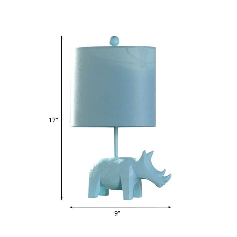 Cartoon 1 Bulb Table Lamp Pink Elephant/Peacock Blue/Yellow Rhinoceros Nightstand Light with Drum/Flared/Chevron Fabric Shade Clearhalo 'Lamps' 'Table Lamps' Lighting' 818681