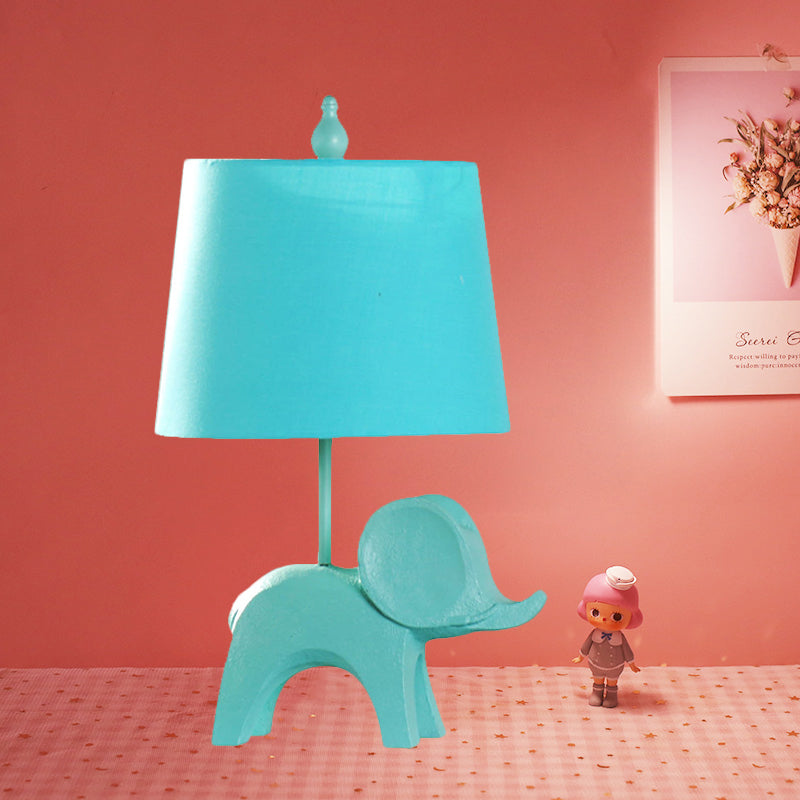 Cartoon 1 Bulb Table Lamp Pink Elephant/Peacock Blue/Yellow Rhinoceros Nightstand Light with Drum/Flared/Chevron Fabric Shade Peacock Green Clearhalo 'Lamps' 'Table Lamps' Lighting' 818682