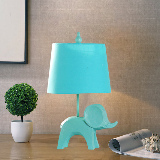 Cartoon 1 Bulb Table Lamp Pink Elephant/Peacock Blue/Yellow Rhinoceros Nightstand Light with Drum/Flared/Chevron Fabric Shade Clearhalo 'Lamps' 'Table Lamps' Lighting' 818683