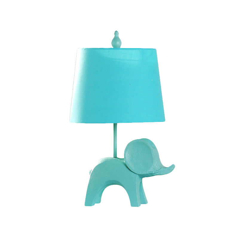 Cartoon 1 Bulb Table Lamp Pink Elephant/Peacock Blue/Yellow Rhinoceros Nightstand Light with Drum/Flared/Chevron Fabric Shade Clearhalo 'Lamps' 'Table Lamps' Lighting' 818685