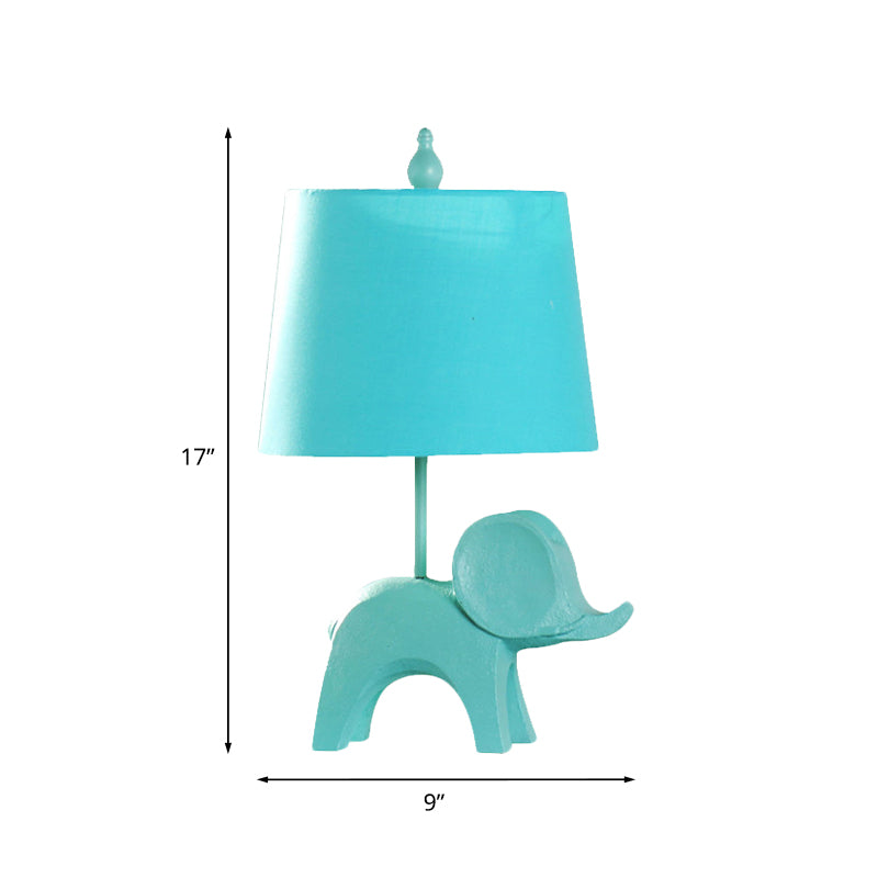 Cartoon 1 Bulb Table Lamp Pink Elephant/Peacock Blue/Yellow Rhinoceros Nightstand Light with Drum/Flared/Chevron Fabric Shade Clearhalo 'Lamps' 'Table Lamps' Lighting' 818686