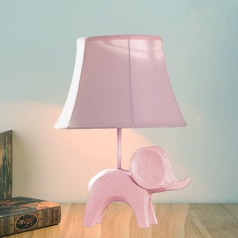 Cartoon 1 Bulb Table Lamp Pink Elephant/Peacock Blue/Yellow Rhinoceros Nightstand Light with Drum/Flared/Chevron Fabric Shade Clearhalo 'Lamps' 'Table Lamps' Lighting' 818688