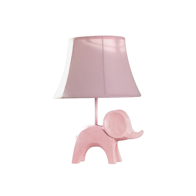 Cartoon 1 Bulb Table Lamp Pink Elephant/Peacock Blue/Yellow Rhinoceros Nightstand Light with Drum/Flared/Chevron Fabric Shade Clearhalo 'Lamps' 'Table Lamps' Lighting' 818690