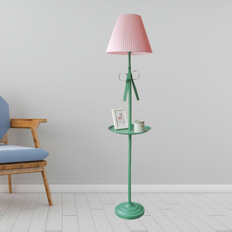 Ribbon Floor Standing Lamp Kids Iron Single Green Floor Light with Beige/Pink Pleated Shade Pink Clearhalo 'Floor Lamps' 'Lamps' Lighting' 818708