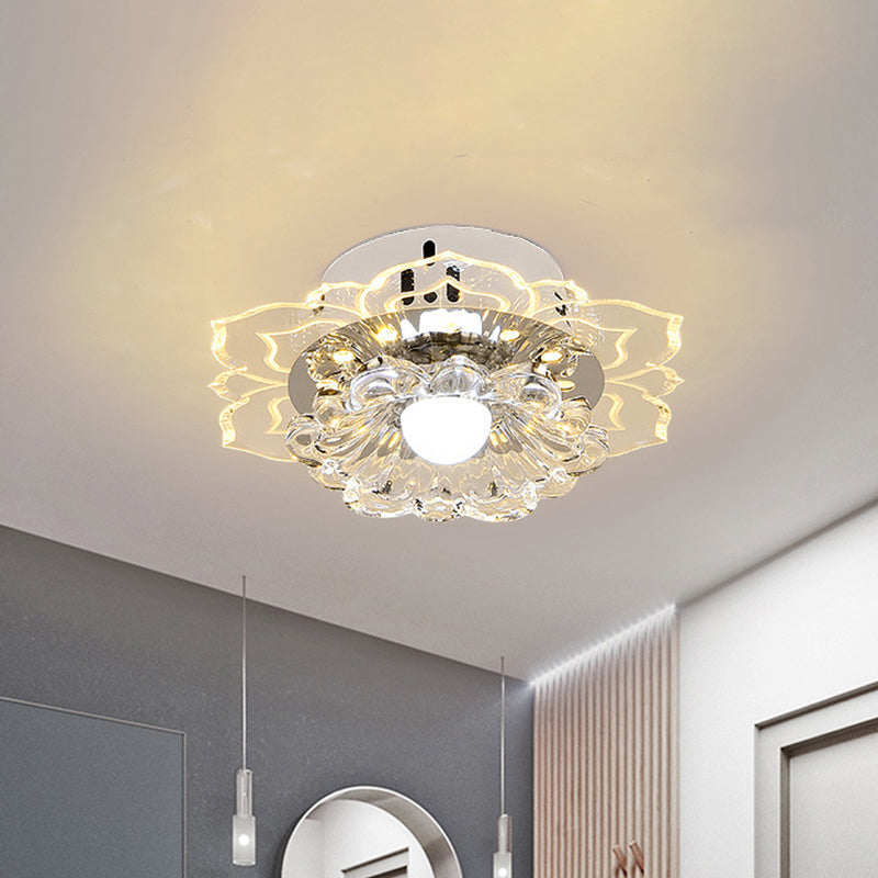 Clear Round/Flower Ceiling Flush Light Modernist Crystal Living Room LED Flush Mount Lighting Fixture Clear Flower Clearhalo 'Ceiling Lights' 'Close To Ceiling Lights' 'Close to ceiling' 'Flush mount' Lighting' 818749